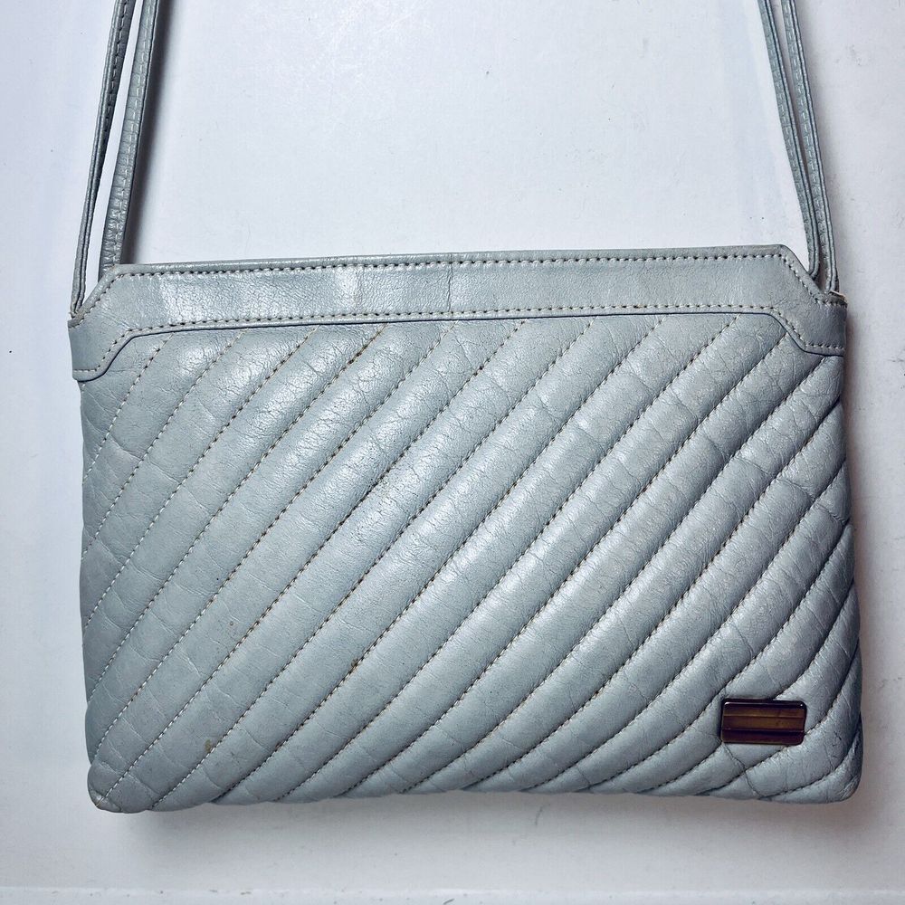 Vintage Mary Ann Rosenfeld‎ Light Gray Vegan Leather Shoulder Bag Purse Quilted
